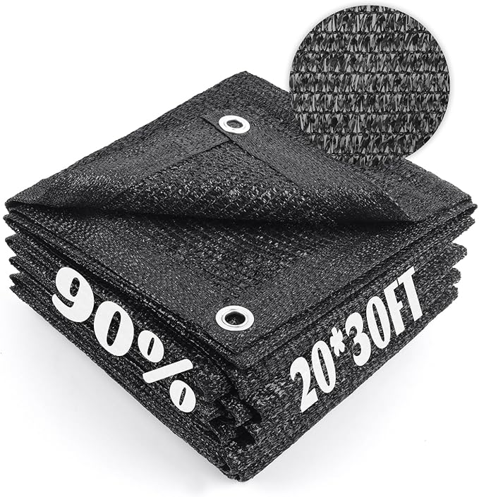 Cool Area 90% Sun Shade Cloth Mesh Tarp with Grommets for Plant Cover 20x30ft Patio Canopy Garden Pergola Greenhouse Car Barn Kennel Black