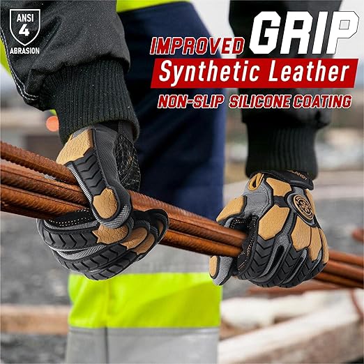 HANDLANDY Winter Water Resistant Work Gloves for Men, Insulated Heavy Duty Mechanic Glove for Cold Weather (Coffee-insulated, 2X-Large)