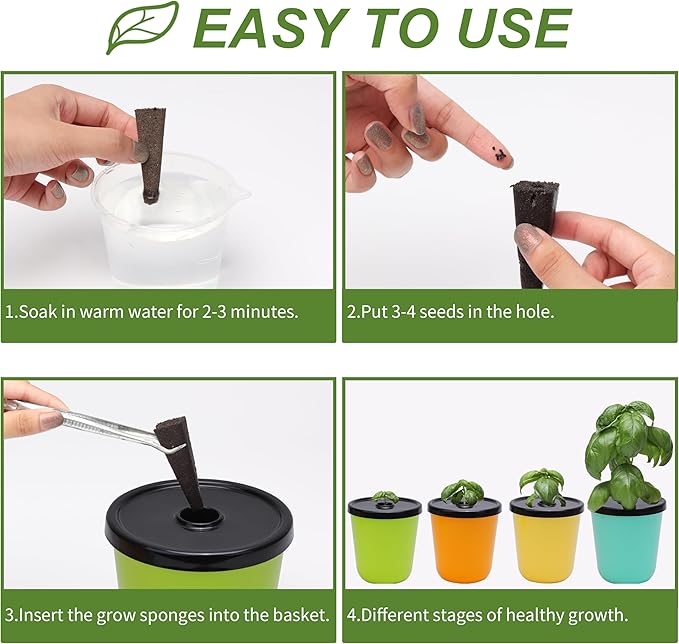 Kratky Method Hydroponic Planter Kit, 8 Hydroponic Planter Plus 24 Growing Sponges for Herbs, Hydroponic Mini Buckets for Windowsill Herb Garden, Hydroponic Growing System for Vegetables