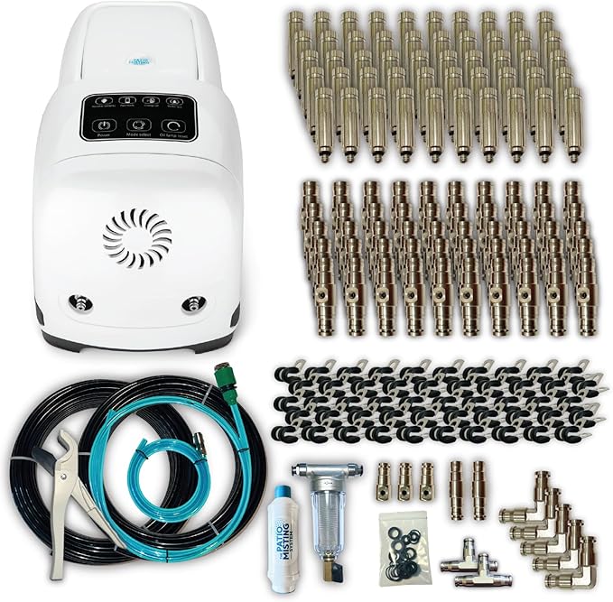 Patio Misters Pro - Ultra Fine Water Mister - Cooling Mist System for Midsize to Large Patio - High Pressure Misting Pump - Kit with Quiet Pump (1000 PSI) - DIY Installation