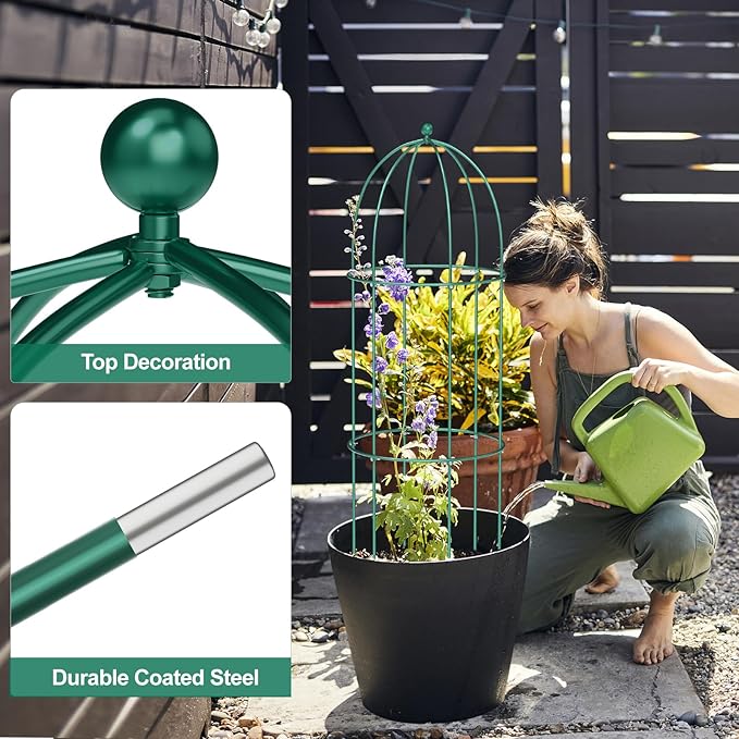 3 Pack Metal Plant Cage Support, 47" H Peony Support Tomato Cage Garden Rose Obelisk Trellis Supports Tower for Clematis Vine Jasmine Supports Outdoor Indoor