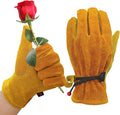 Leather Work Gloves for Men Women with Cotton Lining, Large Thorn Proof Cactus Gardening Yard Work Gloves for Rose Pruning, Heavy Duty TIG/MIG Welding, Construction, Large