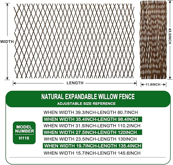 Expandable Garden Trellis Plant Support Willow Lattice Fence Panel for Climbing Plants Vine Ivy Rose Cucumbers Clematis