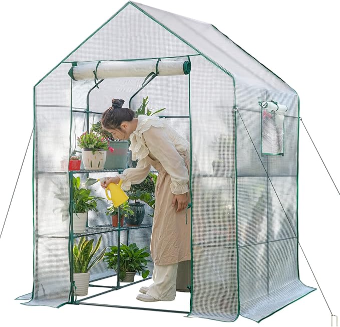 Greenhouses for Outdoors,Portable Walk in Greenhouse for Garden Plants that Need Frost Protection and Away from Pests,Animals(56"x55"x78")-White
