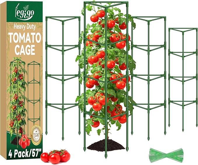 Legigo 4 Pack 57 Inch Tomato Cage for Garden, Heavy-Duty Tomato Trellis Plant Support Stakes, Adjustable Garden Trellis Plant Cage for Climbing Plants Peppers Outdoor Raised Garden Bed and Vegetables