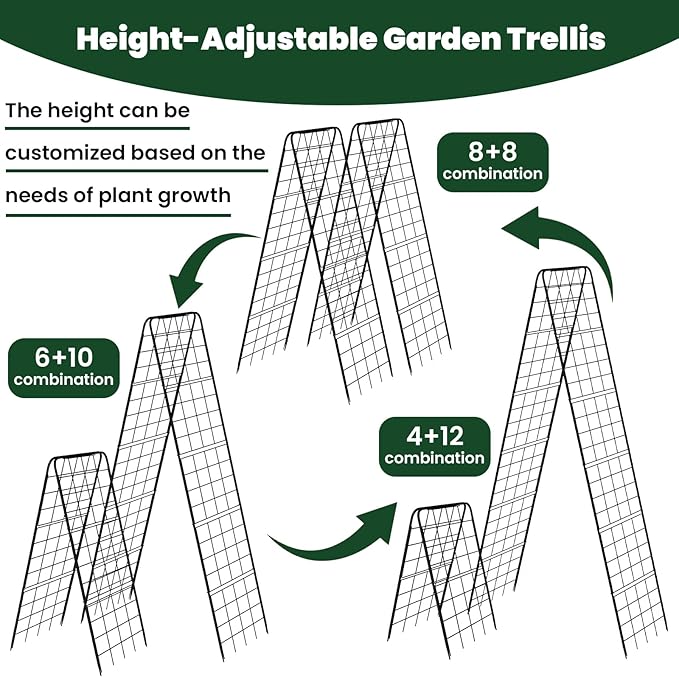 A-Frame Cucumber Trellis for Raised Bed, 50"x 16" Adjustable Heavy Duty Metal Garden Trellis for Climbing Plants Outdoor, Plant Support for Tomatoes Pea Bean Grape Vining Vegetables (2 Pack)