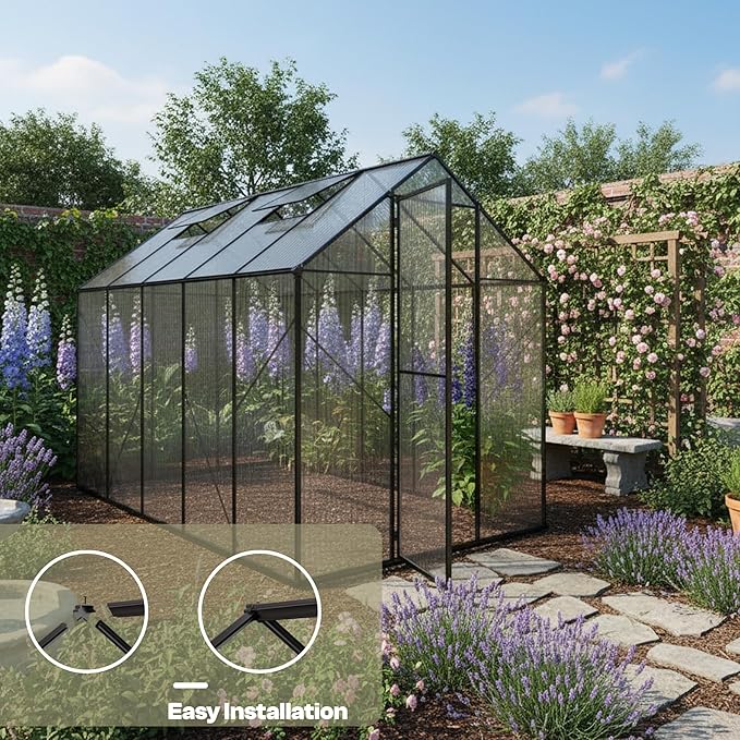 Kingdura Walk-in Greenhouse for Outdoors, 6x10ft Large Polycarbonate Greenhouses with Aluminum Frame, Adjustable Roof Vent, Lockable Door, UV Protection for Outside Garden Backyard