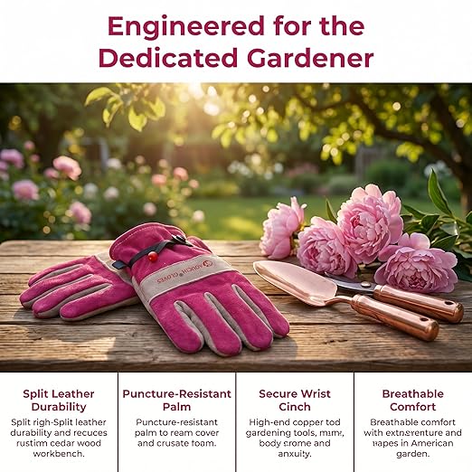 Leather Gardening Gloves for Women - Working Gloves for TIG/MIG Welding, Construction, Farm, Best Garden Gifts & Tools for Gardener (Small)