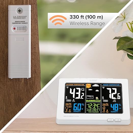 La Crosse Technology Wireless Atomic Digital Color Forecast Station with Alerts, White (308-1414W)