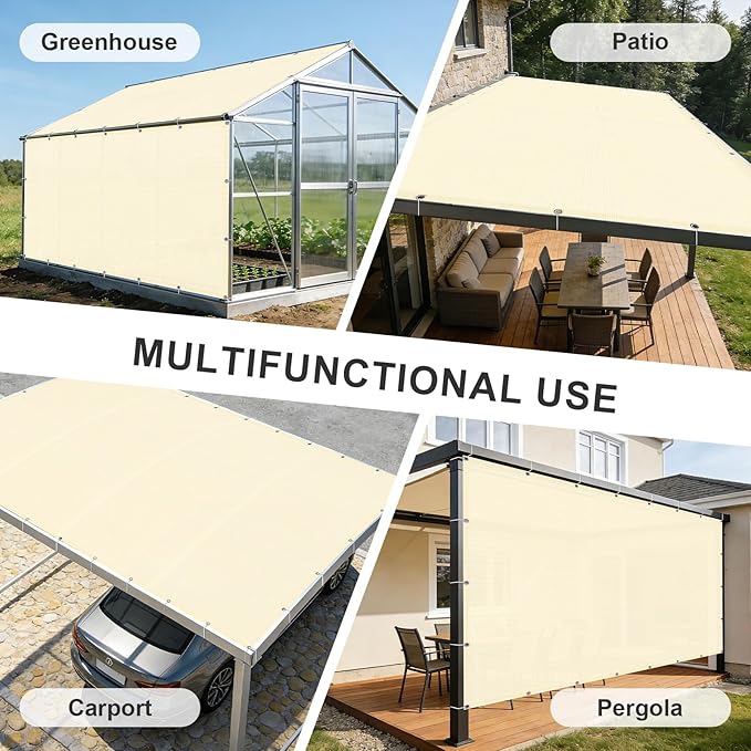 Cool Area Sun Shade Cloth with Grommets 5×8 FT Shade Panel Shade Tarp Screen Fabic for Outdoor Patio Pergola Cover Deck Garden, Butter Cream (Customized)