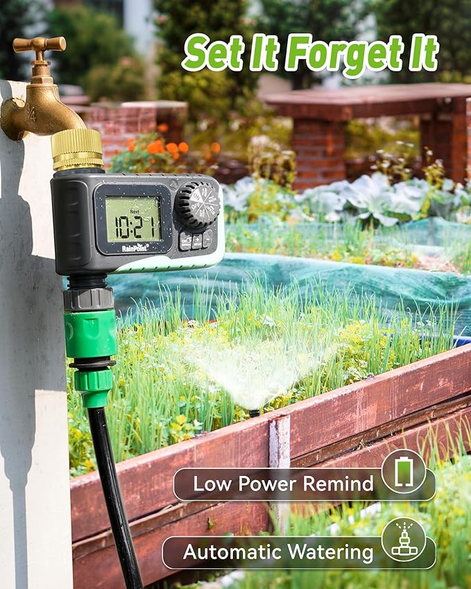 RAINPOINT Sprinkler Timer Outdoor,Programmable Water Timer for Garden Hose Faucet,Irrigation System with Rain Delay/Manual(Metal)