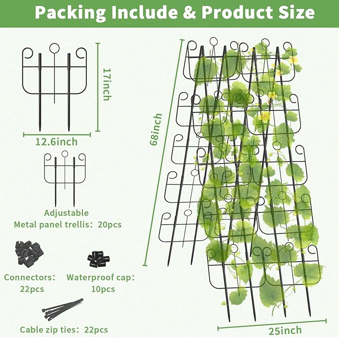 Cucumber Trellis for Raised Bed, Metal Rustproof A-Frame Garden Trellis, Outdoor Heavy Duty Climbing Plants Support for Cucumber, Vegetables, Vine, Expandable Height & Width
