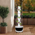 Hydroponic Growing Tower with Climbing Trellis, 30L Water Tank & Automatic Timer, Indoor Outdoor Vertical Garden System for Vegetables Herbs Strawberries (Black - 36 Holes)