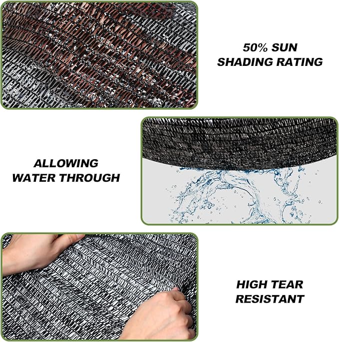 50% Shade Cloth, 8x20FT Black Sun Shade Cover for Plants, Garden, Greenhouse, Patio, Chicken Coop