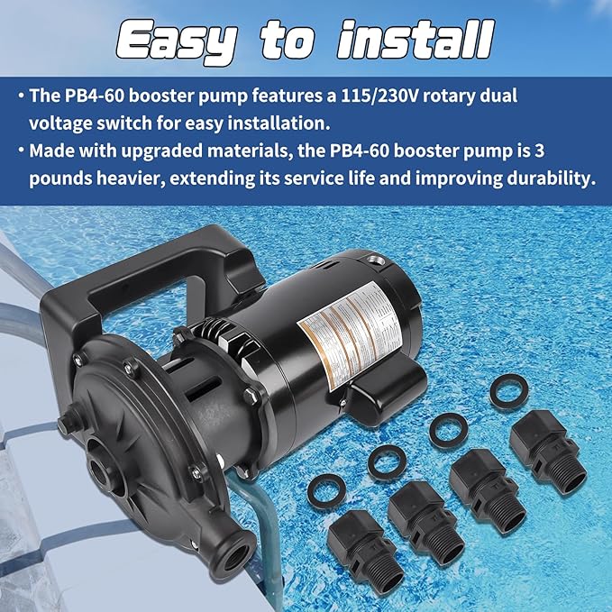 PB4-60 Pool Booster Pump 3/4 HP 115V/230V Dual Voltage 1600GPM Flow Fit for Polaris 180 280 380 480 3900 Kreepy Krauly＆Letro Legend Pressure Pool Cleaners