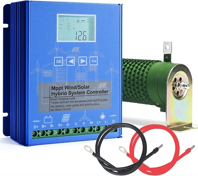 Wind Solar Hybrid Charge Controller, 1400W Wind and Solar Charge Controller, Auto 12V/24V Battery Off Grid Controller Boost MPPT 800W Wind Turbine, 600W Solar Panel