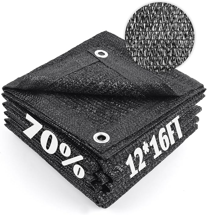 Cool Area 70% Sun Shade Cloth Mesh Tarp with Grommets for Plant Cover 12x16ft Patio Canopy Garden Pergola Greenhouse Car Barn Kennel Black