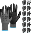 KAYGO Work Gloves for Men and Women,12 Pairs Seamless Knit PU Coated Safety Gloves, with Smooth Grip on Palm and Fingers, Ideal for Light Warehouse, Manufacturing, Gardening, KG11P (M,Gray)