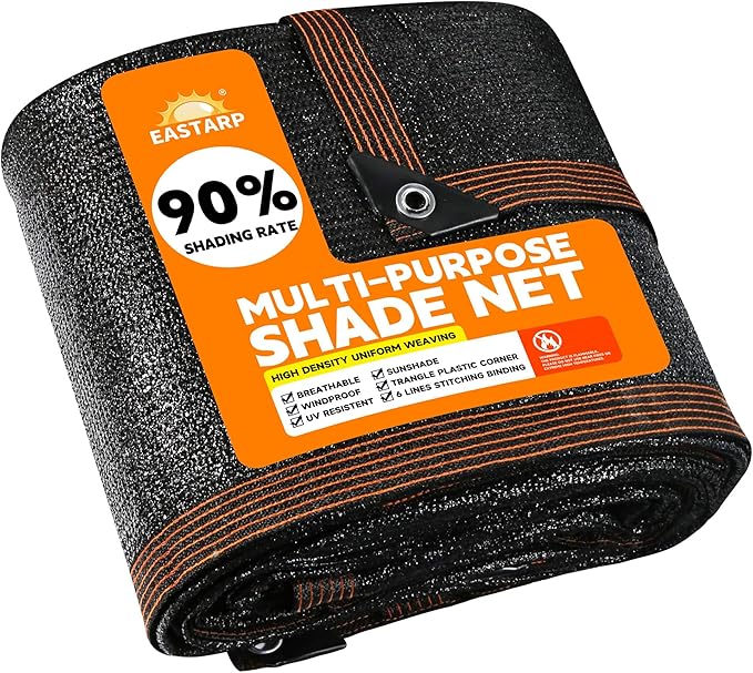 90% Shading Rate 10'x20' Black Shade Cloth,UV Resistant Durable Mesh Tarp with Grommets&Reinforced Edges, Shade Net Using for Plants Cover, Greenhouse, Dog Kennel, Patio, Chicken House