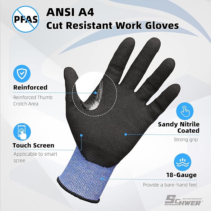 Schwer A4 AIR-SKIN Cut Resistant Work Gloves with Extreme Lightweight & Thin, Grip Glove for Fishing, Refined Work, Gardening Gloves for Yard, Touchscreen, 3D-Comfort Fit, Men Women Gifts, AR3900, XL
