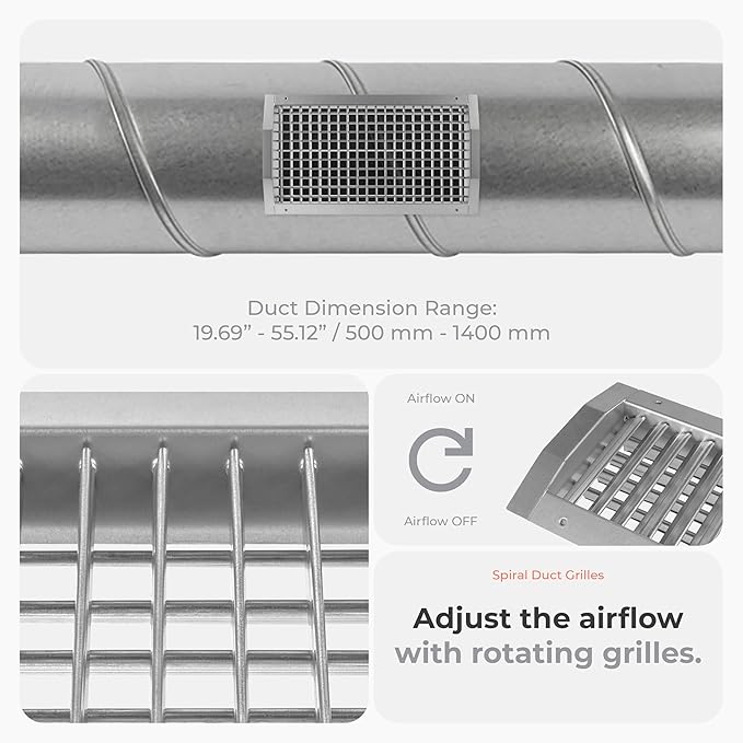 17" x 9" Aluminum Supply/Exhaust Grille for a Round Spiral Duct - Grill Cover with Adjustable Louver Blades - Air HVAC Return Register for Home, Bathroom, Ceiling