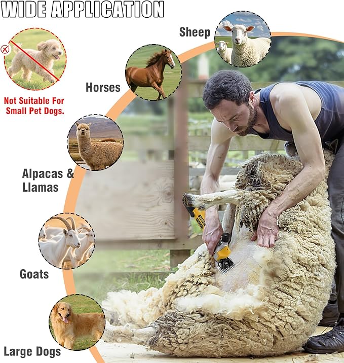 PAT JUUMG 1000W Sheep Shears Electric Farm Livestock Haircut with Blades Professional Animal Clippers 6 Speed Heavy Duty Electric for Thick Horses Sheep Alpacas Goats(Yellow)