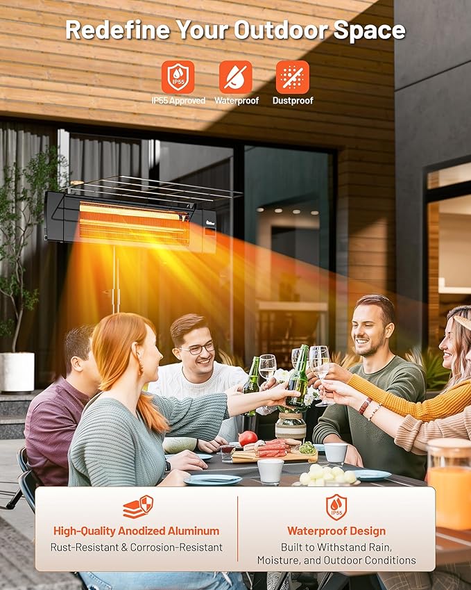 DR. INFRARED HEATER Carbon Infrared Patio Heater with Tripod, Remote Control, Optional On/Off Tip-Over Protection, Freestanding or Wall-Mounted, Black