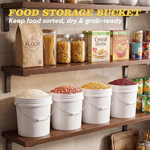 DEMORA 2.5 Gallon Small Plastic Buckets, Heavy Duty Pails, BPA-Free Food Grade Container, No Lid, Metal Handle, for Household Cleaning, Ice, Fish,Storage（White，18 Pack）