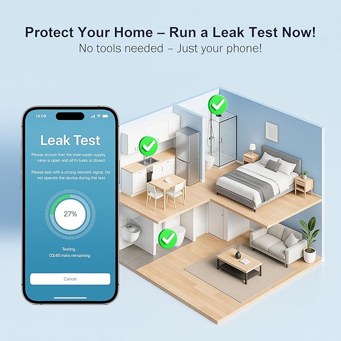 Frizzlife LP365-P Smart Water Monitor and Automatic Shutoff - 0.01 GPM Ultrasonic Micro Leak Detection, Wi-Fi / APP Control, Pressure+Flow Monitoring, 24/7 Water Usage Reports, Fits 1.25" and 1"