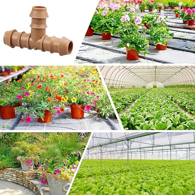 JAYEE 25 Pack Drip Irrigation Barbed Tee Fittings (17mm) for 1/2" Drip Hose(0.600”ID) ，Sprinkler Tubing Connector for Drip System