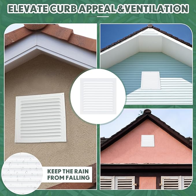 8 Pcs 12 x 12 Inch Aluminum Gable Vents Attic Vents Metal Gable Wall Shed Vent with Screw and Screen Mesh, Square Return Louver Grille for Ventilation Exterior Door House Attic Garage Ceiling