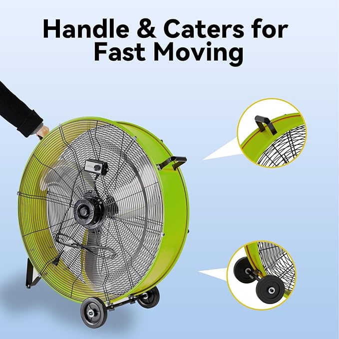 30 Inch Industrial Drum Fan 14000 CFM Ultra High Velocity Floor Fan for Large Warehouse, Shop & Gym - 3-Speed Heavy Duty Metal Cooling Fan with 360° Tilt, Rolling Wheels & UL Safety Listed