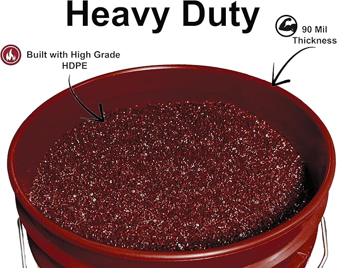 MKS Plastics 5-Gallon Bucket with Airtight Lid – Made in USA, Food Grade BPA Free Plastic, Heavy Duty Multi-Use, Metal Handle with Grip, Stackable Storage – Burgundy, 6 Pack
