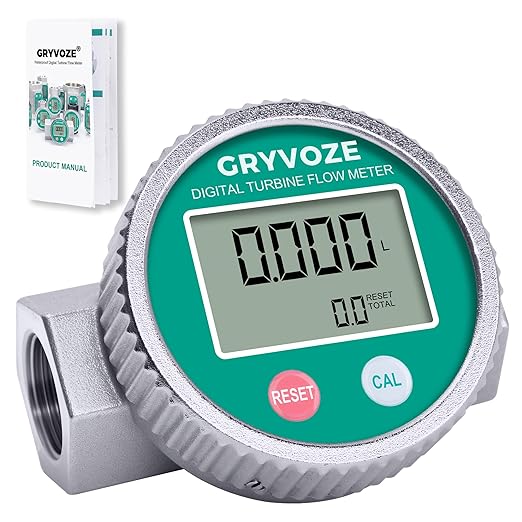 Waterproof 3/4 Inch Digital Water & Fuel Flow Meter, EMI Protection, 1-13.2 GPM Inline NPT Thread Fuel Meter for Water, Diesel, Gas Oil, Gasoline, Kerosene, Methanol, and Other Liquids