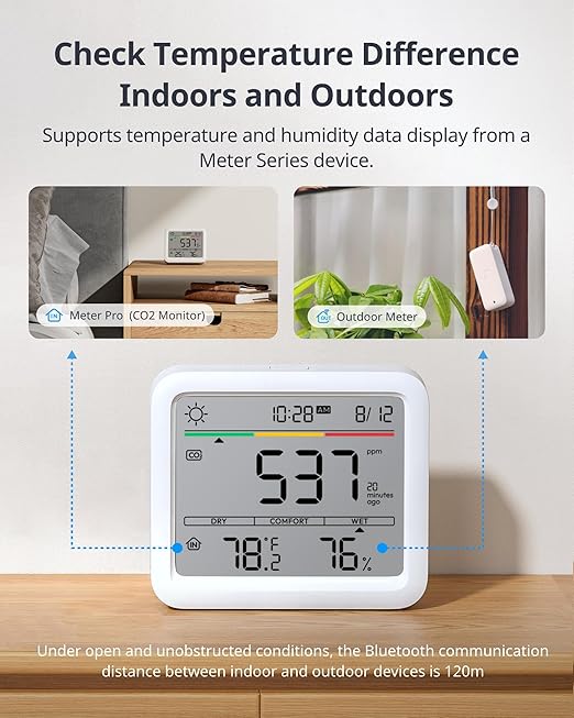 SwitchBot CO2 Detector, Air Quality Monitor Indoor, CO2 Monitor for CO2/TEMP/Humidity, Portable Carbon Dioxide Detector for Home/Car/Office/Greenhouse (Alexa-Enabled Meter Pro CO2)