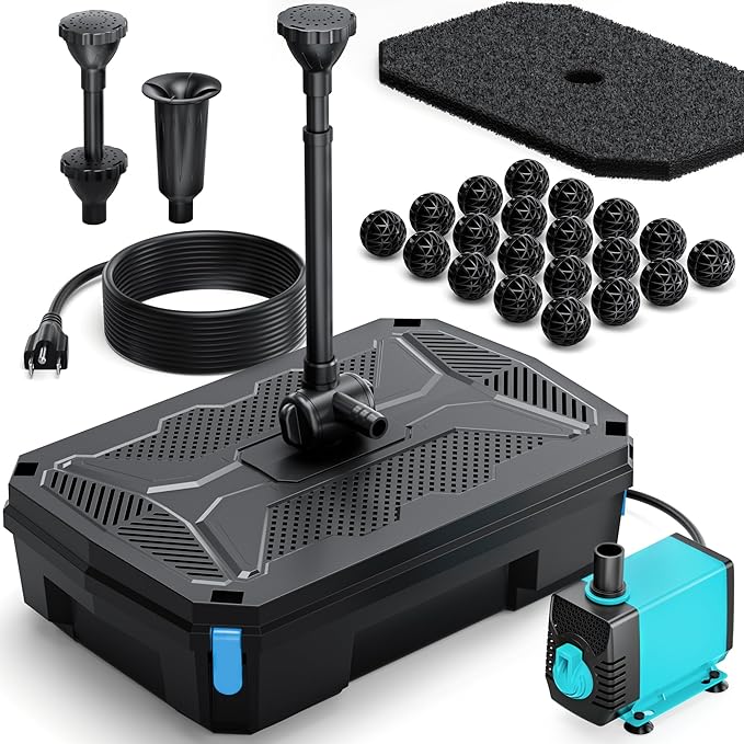 POPOSOAP Pond Filter Pump Fountain Kits with UV Clarifier, 660GPH/40W Pond Pump and Filter Kit for Outdoor Ponds Clearing Koi Pond Garden Fish Tank Aquarium Water Features
