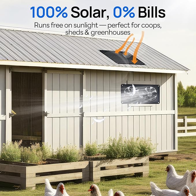 DC HOUSE 20W Solar Powered Exhaust Fan for Chicken Coops Greenhouses Sheds Pet Houses and Windows Waterproof and Easy Plug and Play Installation Max Applicable Space 880ft3 (25 m3)