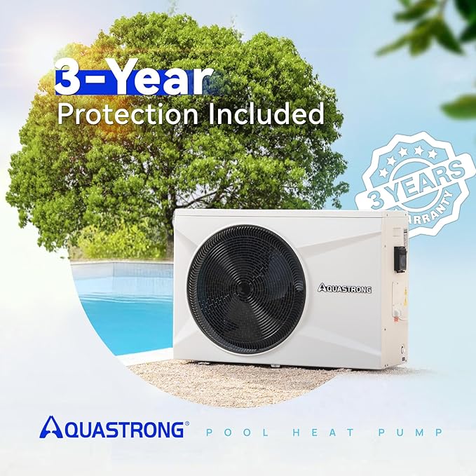 AQUASTRONG Inverter Swimming Pool Heat Pump,Pool Heater for Above Ground and Inground Pool Heating Smart WiFi Control and Cooling Pool Heater Pools Up to, 26000 Gallons