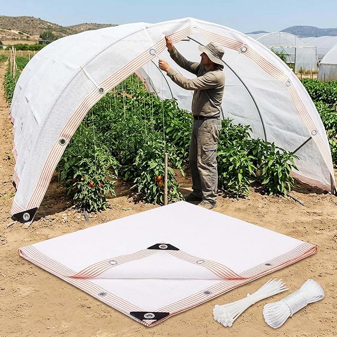 50% White Shade Cloth for Garden, Heavy Duty Sunblock Shade Net with Grommets, Breathable HDPE Mesh Tarp Fence Privacy Screen Sun Shade Cover for Greenhouse Patio Plant Chicken Coop(16x23ft)