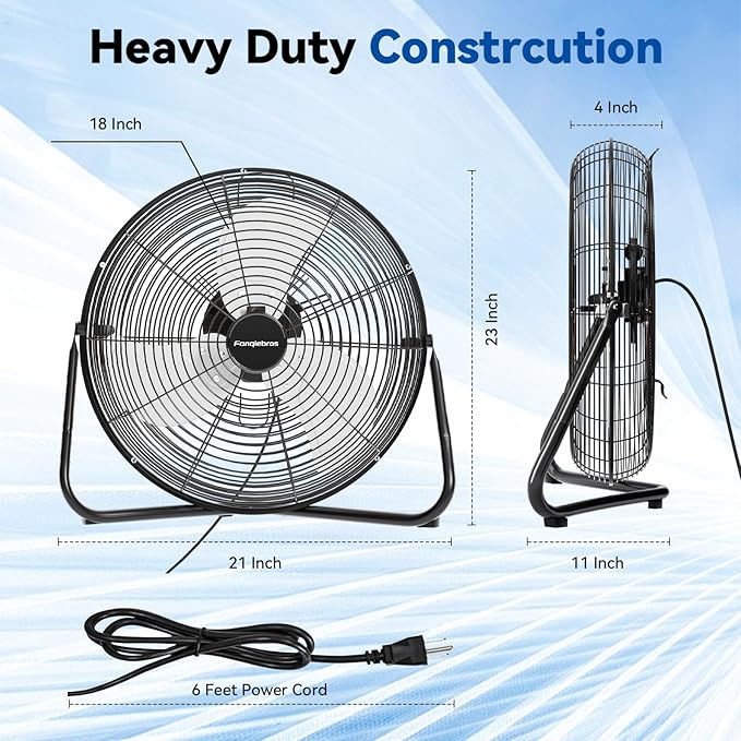 18" High Velocity Floor Fan, 3800 CFM Heavy Duty Industrial Floor Fan, 3 Speed, 360 Degree Tilt, Wall Mounted & Floor Design for Warehouse, Basement, Factory, Barn, Garage - UL Safety Listed