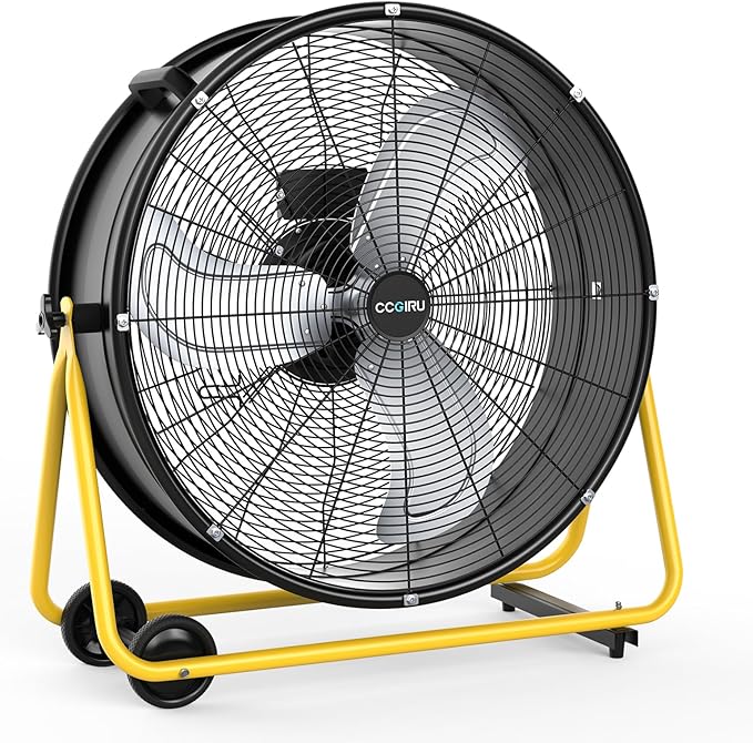 CCGIRU 24 Inches High Velocity Drum Fan, Heavy Duty Industrial Fan with UL Certification, 3 Speed, 8500 CFM, 360°Adjustable Tilting, Suitable for Garages, Store, Warehouses and Patio