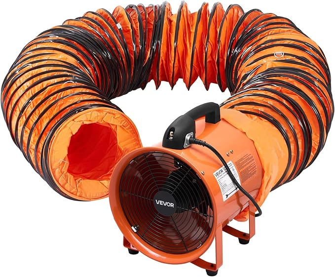 VEVOR Portable Ventilator with Hose, 2 Speed, 12 Inch Utility Blower Exhaust Fan with 33ft Flexible Duct, 367W 2894CFM High Velocity Industrial Air Mover for Extraction and Ventilation