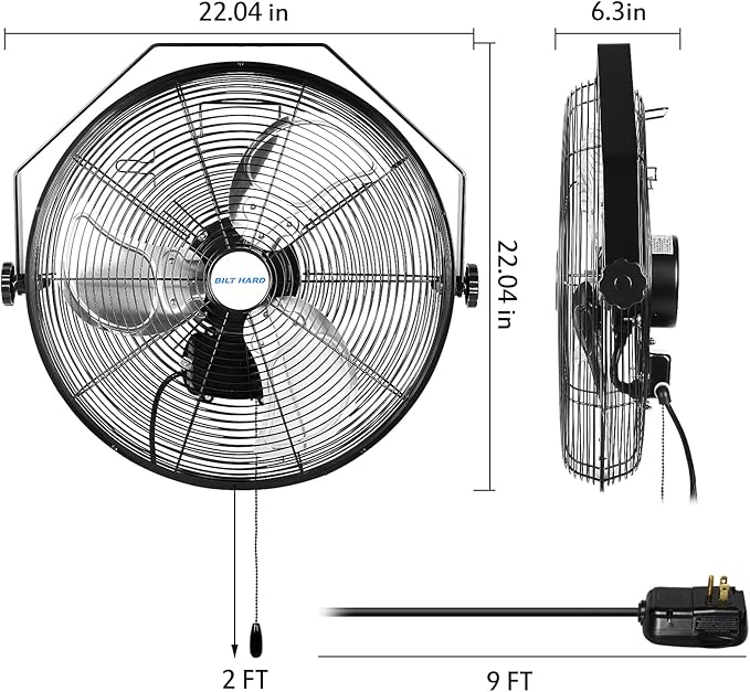 BILT HARD 4300 CFM 18 in. Outdoor Wall Mount Fan, 3-Speed Waterproof Wall Fan Industrial Grade High Velocity Outdoor Fans for Patio, Commercial, Garage, and Gazebo Use- UL Listed, 2 Pack