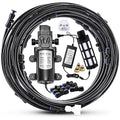 Mornajina Outdoor Misting Cooling System with Pump Kit, 49.2FT(15M) Misting Line with Filter, 20 Brass Mist Nozzles, 1 Brass Adapter (3/4"), 12V DC 60W 5L/Min, Self Priming Sprayer Water Pump