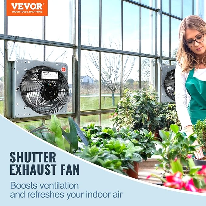 VEVOR Shutter Exhaust Fan, 16'' with Various Speeds, AC-motor, 2000 CFM, Wall Mount Attic Fan, Ventilation and Cooling for Greenhouses, Garages, Sheds, FCC