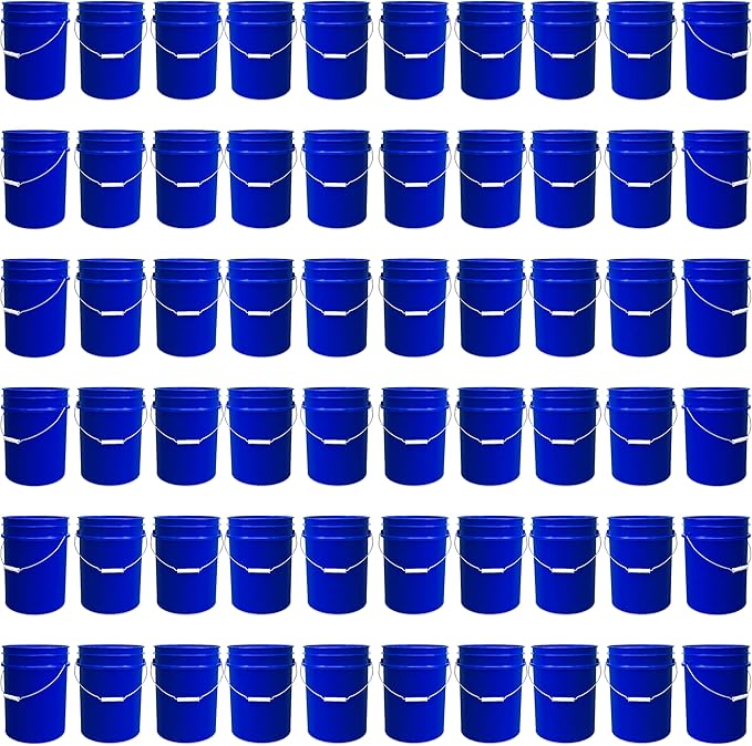 ePackageSupply 5 Gallon Bucket - Food Grade Bucket, Metal Handle Grip, BPA-Free, Heavy-Duty 90 Mil HDPE Plastic Pail, Stackable Utility Container, Made in USA, Lid Not Included, Blue, 60 Packs