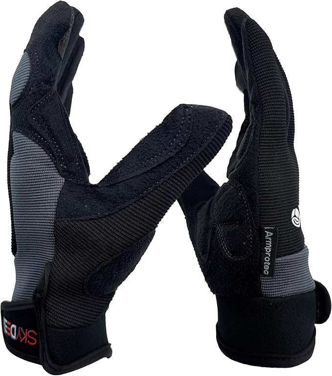 SKYDEER Touch Screen Leather Work Gloves for Men, Impact Protection, Vibration Reduction, Machine Washable Gardening Gloves (SD8820G/M)