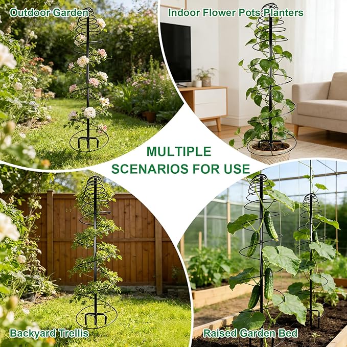 2 Pack Spiral Metal Trellis for Climbing Plants Outdoor, 41" Adjustable Plants Trellis Support Metal Garden Trellis with Center Pole and 3 Pronged, Climbing Plant Grow Cage Stand for Plants Flowers