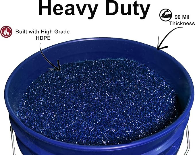MKS Plastics 5-Gallon Bucket with Airtight Lid – Made in USA, Food Grade BPA Free Plastic, Heavy Duty Multi-Use, Metal Handle with Grip, Stackable Storage – Fina Blue, 3 Pack