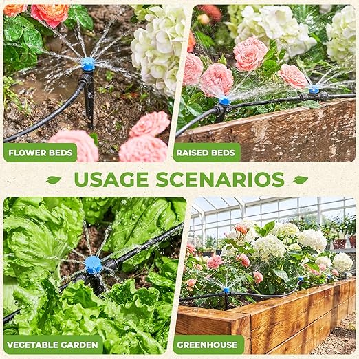 HIRALIY 200FT Garden Watering System, Drip Irrigation Kits for Plants, New Quick Connector, Blank Distribution Tubing, Saving Water Automatic Irrigation Equipment for Patio Lawn